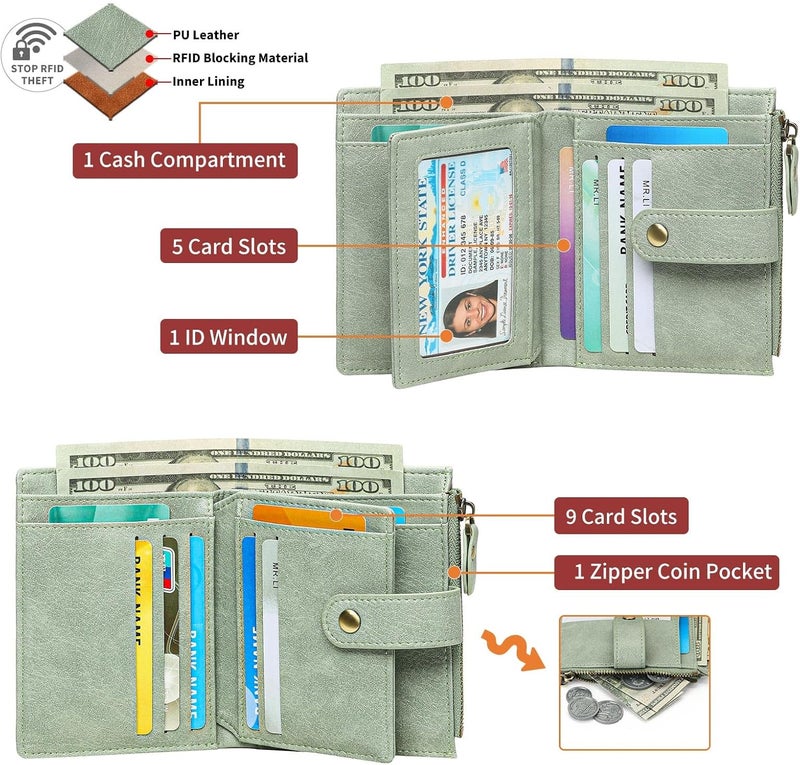 FALAN MULE Small Wallet for Women Leather RFID Blocking Bifold Credit Card Holder with Zipper Coin Pocket - Image 3